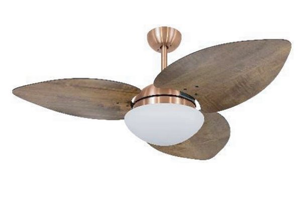 VENTILADOR TRÊS PÁS EM ACABAMENTO FREIJÓ OU IMBUIA ESTRUTURA BRONZE