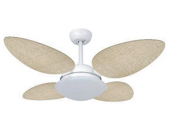VENTILADOR QUATRO PÁS EM ACABAMENTO PALHA ESTRUTURURA BRANCA