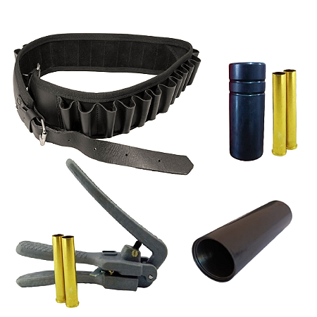 Kit 4 Peças! Cartucheira + Calibrador + Espoletador + Embuchamento