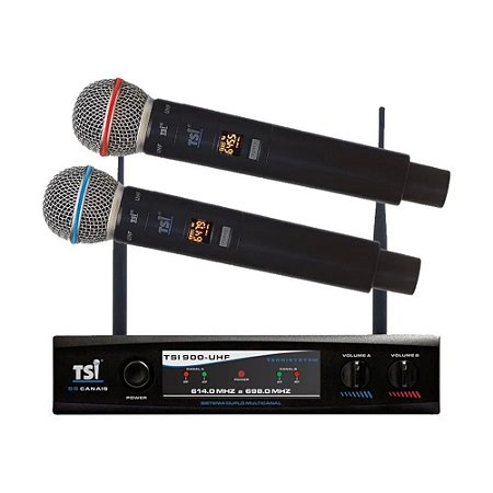 Microfone de Mão Duplo Sem Fio 96 Canais TSI-900-UHF - TSI