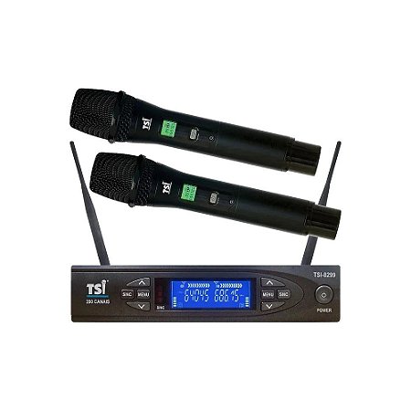 Microfone Profissional de Mão Duplo Sem Fio TSI-8299-UHF - TSI