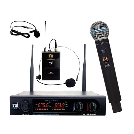 Microfone Sem Fio Bastão Headset Lapela UHF 96 Canais 1200 CLI - TSI