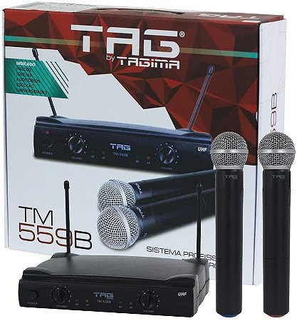 MICROFONE S/ FIO TAGSOUND TAGIMA TM 559 B | MÃO | DUPLO | UHF