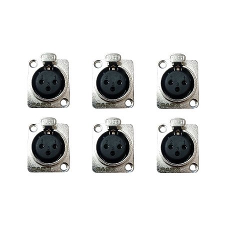 Kit 6 Conectores XLR Fêmea Painel SA2X - SANTO ANGELO