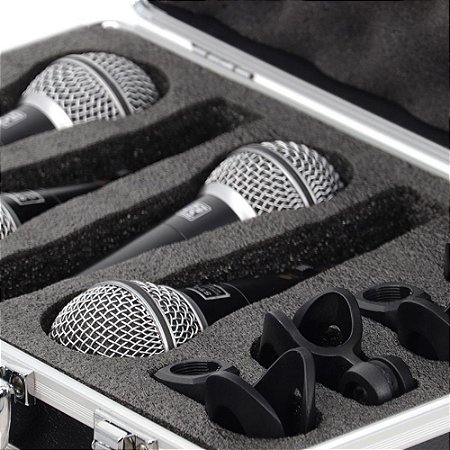 Kit Maleta 4 Microfones Modelo Dinâmico Preto ST-62 - STANER