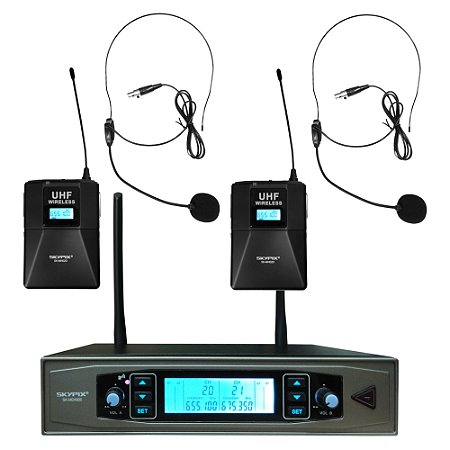 Microfone Profissional de Headset Duplo Sem Fio SK-MH02D - SKYPIX