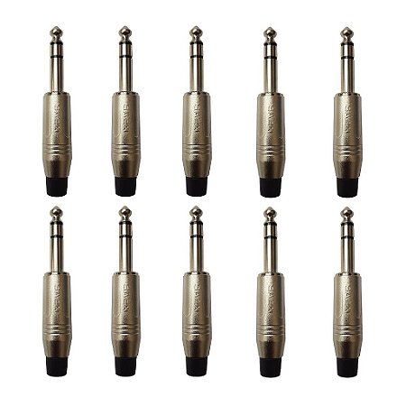 Kit 10 Conectores P10 Macho Estéreo Linha PLG SA2X - SANTO ANGELO