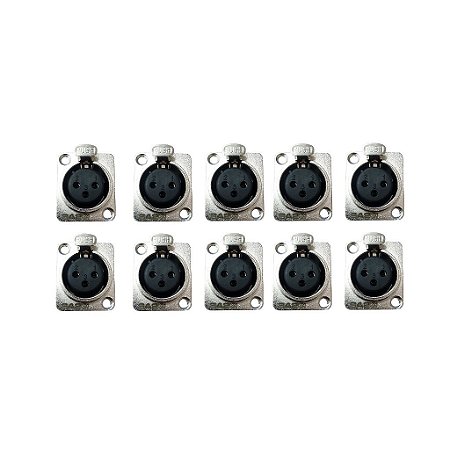 Kit 10 Conectores XLR Fêmea Painel SA2X - SANTO ANGELO