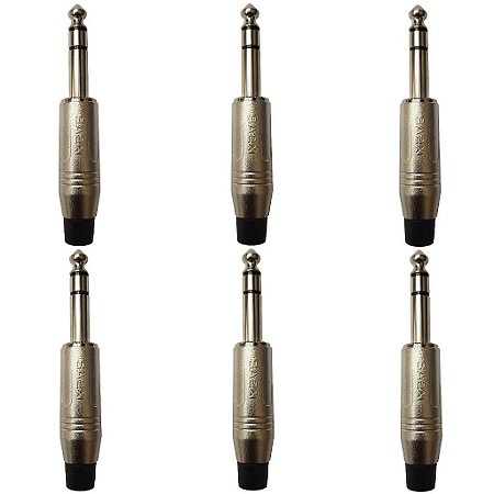 Kit 6 Conectores P10 Macho Estéreo Linha PLG SA2X - SANTO ANGELO