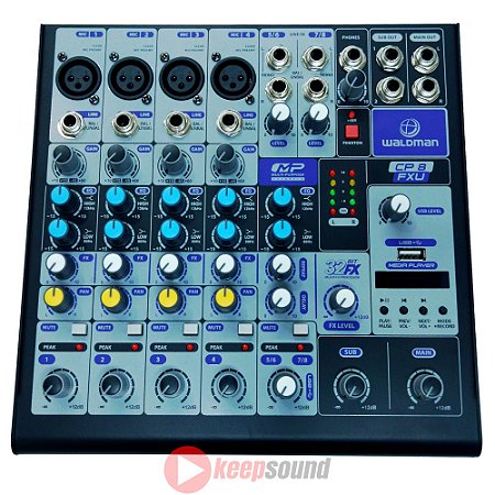 Mesa de Som Analógica 8 Canais CP 8 FXU - WALDMAN