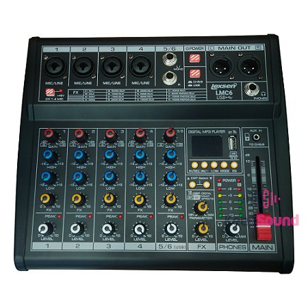 Mesa de Som Analógica Com Interface de Áudio 6 Canais LMC6 - LEXSEN