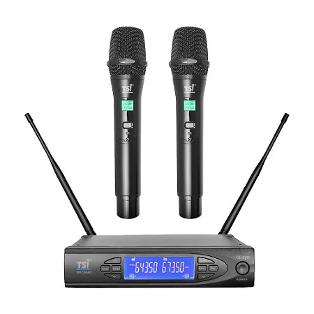 Microfone Profissional Duplo de Mão Sem Fio 8299-UHF - TSI