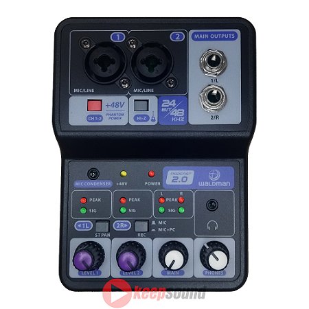 Mesa de Som Analógica Com Interface de Áudio 2 Canais PODCAST 2.0 - WALDMAN