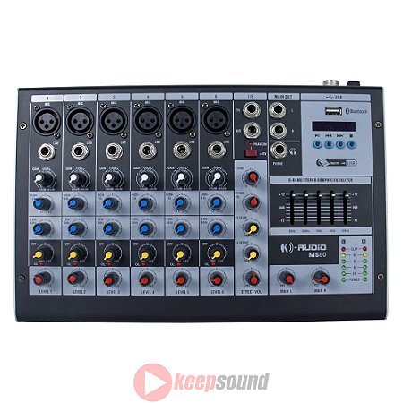 Mesa de Som Analógica 8 Canais MS 80 - K-AUDIO