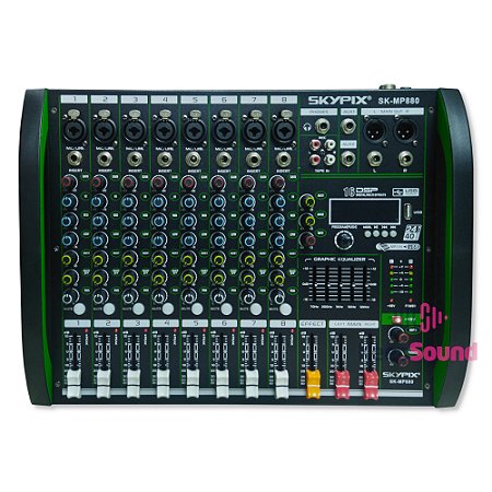 Mesa de Som Analógica 8 Canais 2 auxiliares SK-MP880 PLUS - SKYPIX