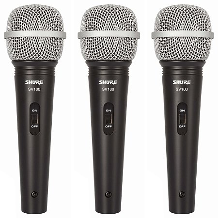 Kit 3 Microfones Profissionais Dinâmico Sv 100 - Shure