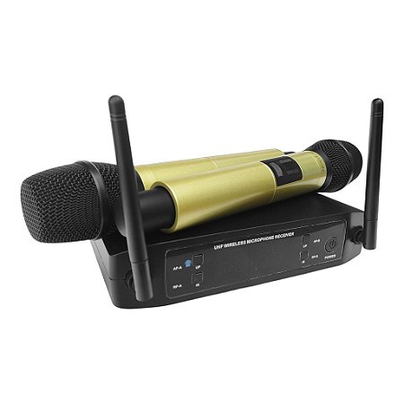 Microfone Duplo Sem Fio Profissional Ls916 Champanhe - Leson