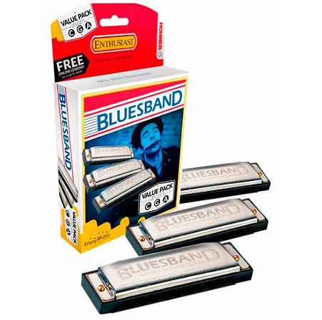 KIT Gaita 3 Harmônicas - Hohner Blues Band 559/20 (A, C, G )