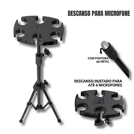 DESCANSO PARA 6 MICROFONES BASE INJETADA MDEM-02BK VISÃO
