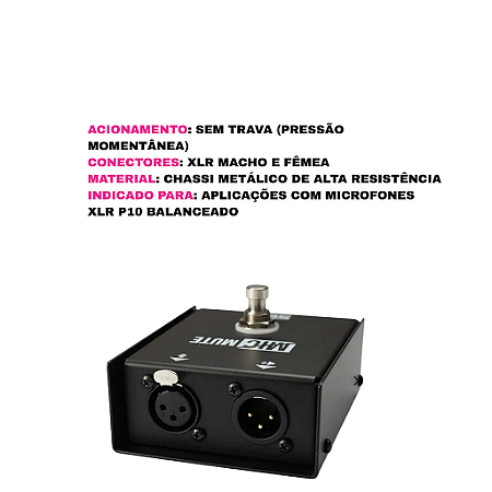 Pedal Mic Mute sem Trava MM1 PRETO Santo Angelo