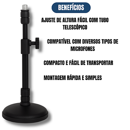 PEDESTAL DE MESA COM TUBO TELESCOPICO PQ PRETO MPS2BK VISÃO