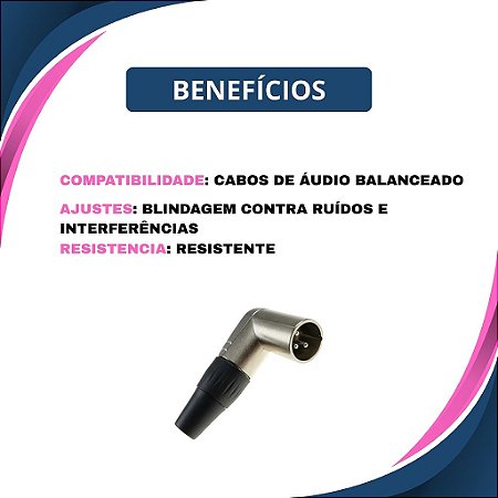 CONECTOR XLR MACHO 90 PROFISSIONAL 3 POLOS GCA040  CS903 CUSTOM SOUND