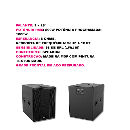 SUBWOOFER PASSIVO VSS118 VERSA RED C/1 FALANTE DE 18 POL ATTACK