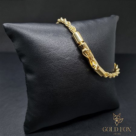 PULSEIRA CORDÃO BAIANO 4 MM FECHO CANHÃO ARTICULADO (19 CM) - BANHADO A OURO 18K