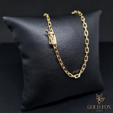 CORRENTE CADEADO 3 MM COM FECHO CANHÃO (60 CM) - BANHADO A OURO 18K