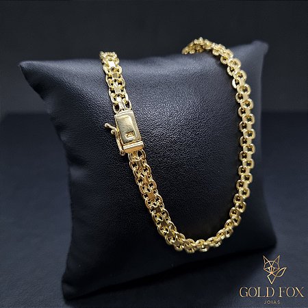 CORRENTE CADEADO DUPLO 5 MM COM FECHO GAVETA (60 CM) - BANHADO A OURO 18K