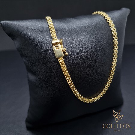 CORRENTE DUPLO CADEADO 3 MM FECHO GAVETA (60 CM) - BANHADO A OURO 18K