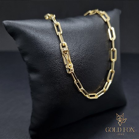 CORRENTE CADEADO ALONGADA 4 MM FECHO CANHÃO (60 CM) - BANHADO A OURO 18K