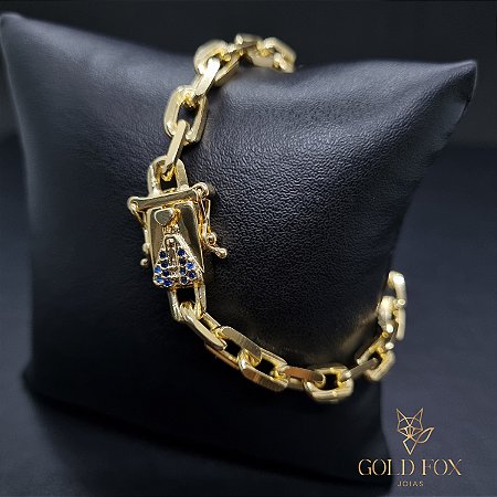 PULSEIRA CADEADO 6 MM COM FECHO NOSSA SENHORA (19 CM) - BANHADO A OURO 18K