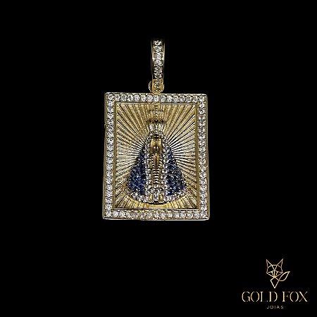 PINGENTE NOSSA SENHORA APARECIDA CRAVEJADO 3,5 CM - BANHADO A OURO 18K