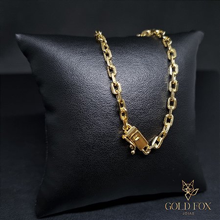 PULSEIRA CADEADO 4 MM FECHO GAVETA SIMPLES (21CM) - BANHADO A OURO 18K