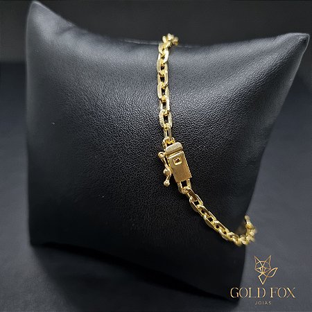 PULSEIRA CADEADO 4 MM FECHO GAVETA SIMPLES (19 CM) - BANHADO A OURO 18K