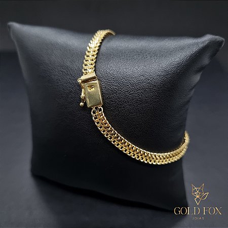 PULSEIRA GRUMET DUPLA 4 MM FECHO GAVETA SIMPLES (19 CM) - BANHADO A OURO 18K