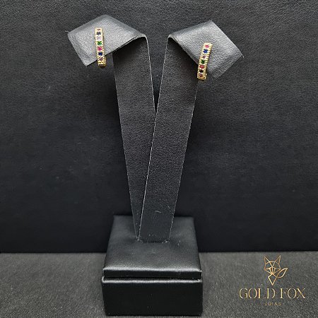 BRINCO ARGOLA CORAÇÃO COLORIDO 2 FILAS - BANHADO A OURO 18K