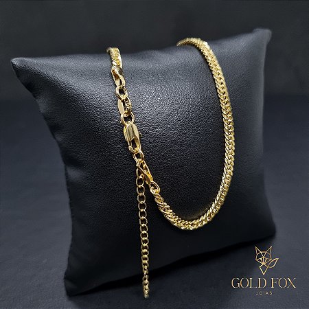 CHOKER GRUMET DUPLA 3 MM 35 CM + EXTENSOR (FECHO ITALIANO) - BANHADO A OURO 18K