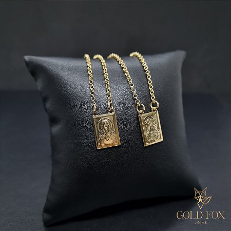 ESCAPULÁRIO JESUS/NOSSA SENHORA P 1,5 MM 60 CM (ELO PORTUGUÊS) - BANHADO A OURO 18K