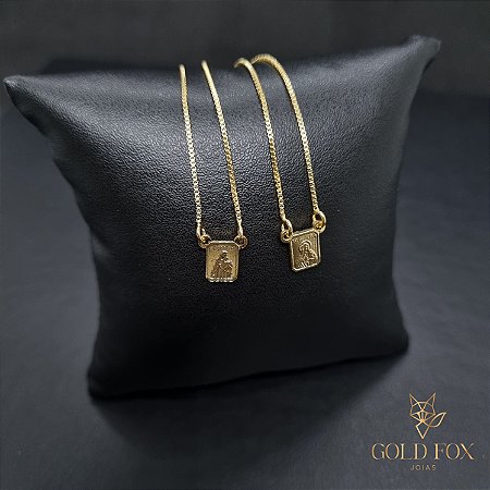 ESCAPULÁRIO NOSSA SENHORA E JESUS 1 MM 60 CM  (VENEZIANA) - BANHADO A OURO 18K