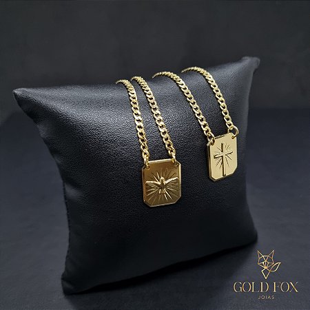 ESCAPULÁRIO ESPÍRITO SANTO E CRUZ 2,2 MM 60 CM (GRUMET) - BANHADO A OURO 18K