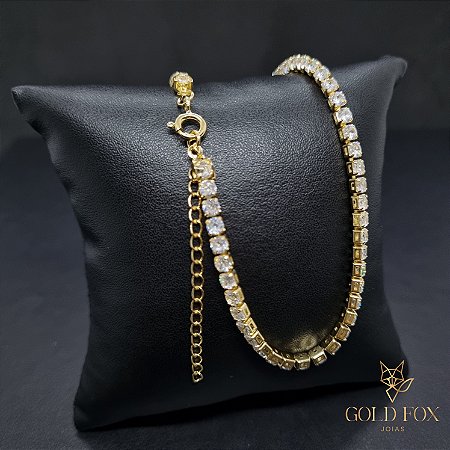 CHOKER RIVIERA ZIRCÔNIA BRANCA 3 MM 35 CM + EXTENSOR (FECHO ARGOLINHA) - BANHADO A OURO 18K