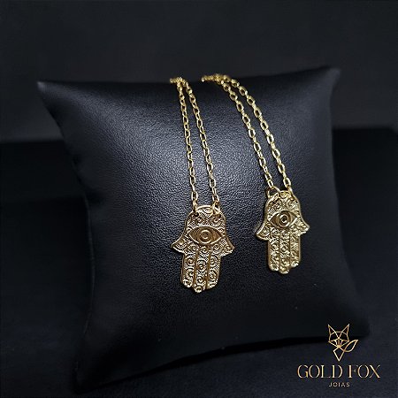 ESCAPULÁRIO HAMSÁ 1 MM 60 CM (CADEADO) - BANHADO A OURO 18K
