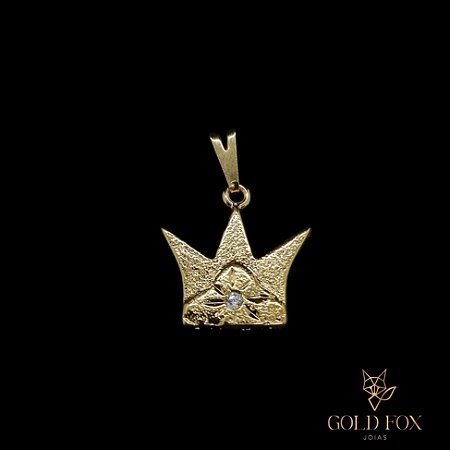 PINGENTE COROA COM 1 ZIRCÔNIA - BANHADO A OURO 18K