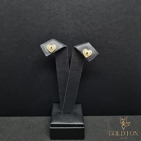 BRINCO CORAÇÃO CRAVEJADO FECHADURA - BANHADO A OURO 18K
