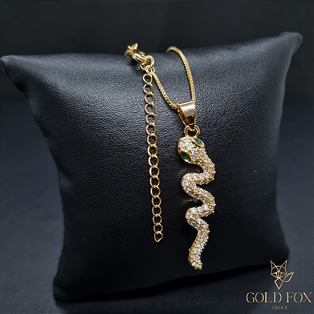COLAR SNAKE CRAVEJADA 45 + 5 CM EXTENSOR - BANHADO A OURO 18K