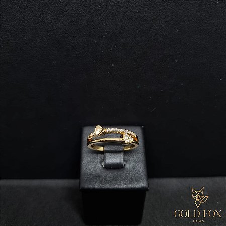 ANEL FIO E CORAÇÕES LISO E CRAVEJADO - BANHADO A OURO 18K