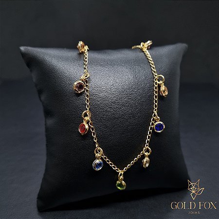 CHOKER ZIRCÔNIA PENDURADAS COLORS - BANHADO A OURO 18K