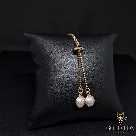 COLAR GRAVATA BOLINHA REGULÁVEL PÉROLAS BORDA - BANHADO A OURO 18K